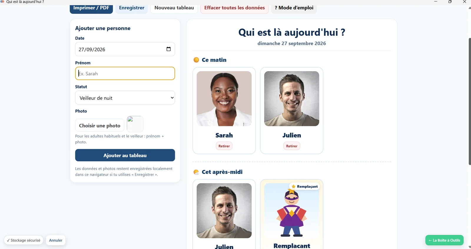 Module Qui est là aujourd’hui
